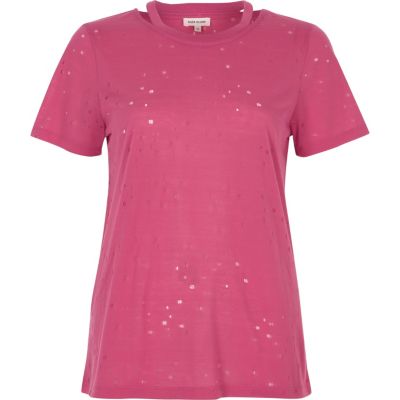 Pink distressed T-shirt